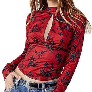 Free People Dinner Party Top in Vintage Combo Red-Black